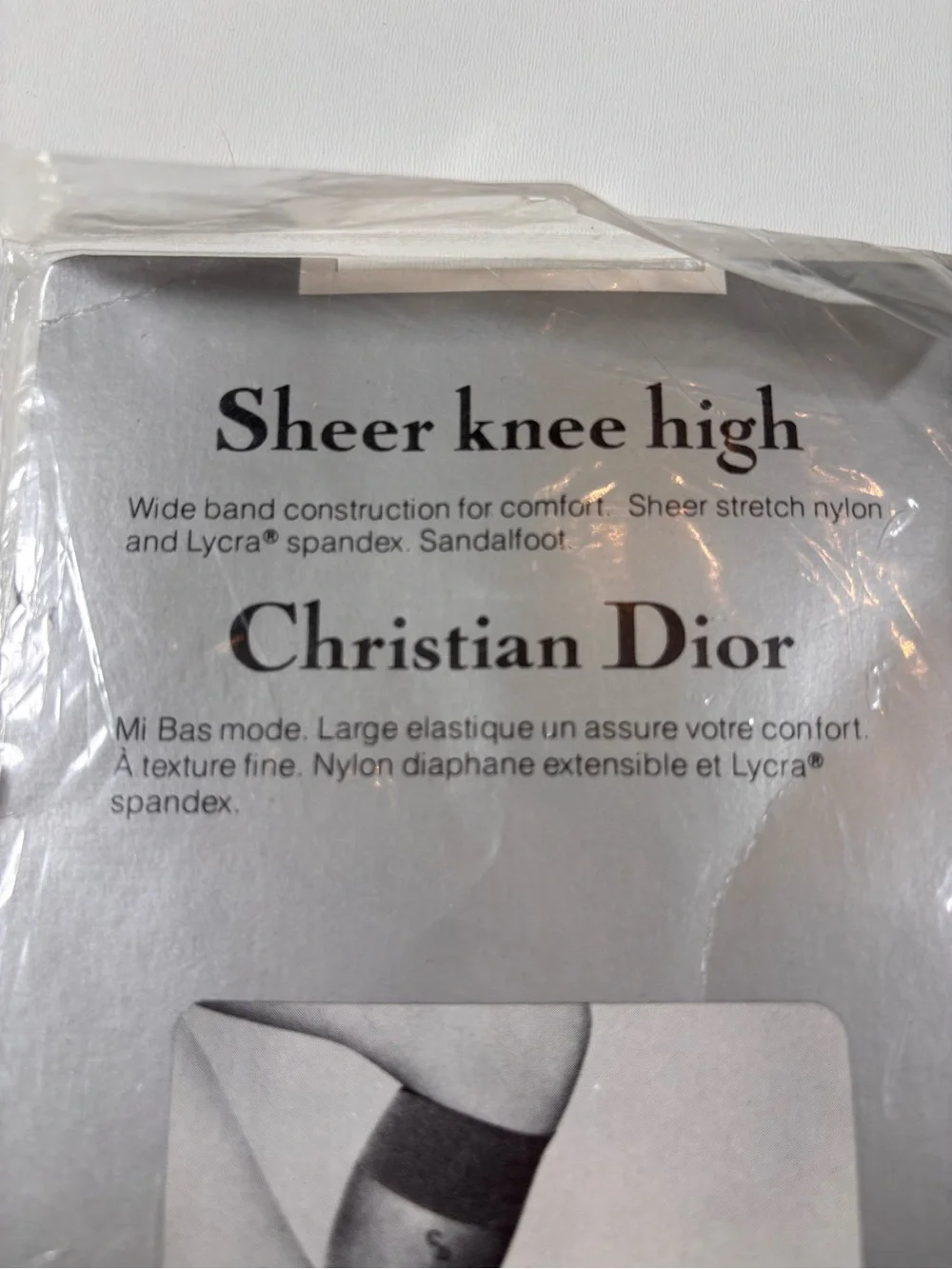 Vintage Christian Dior Sheer Knee High Stockings Alabaster One Size Deadstock